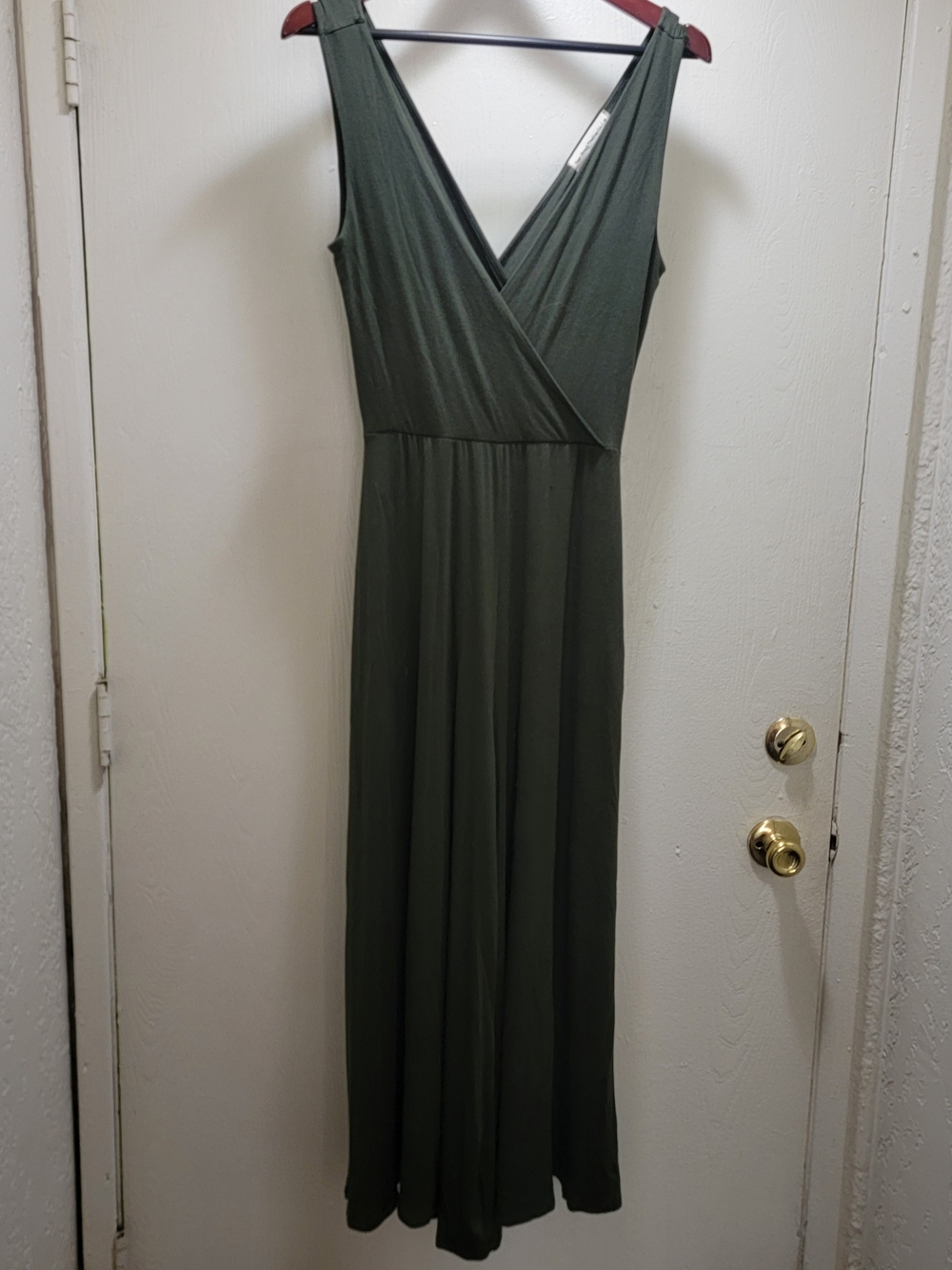 Sleeveless Olive Green V-Neck Wrap Wide Leg Jumpsuit